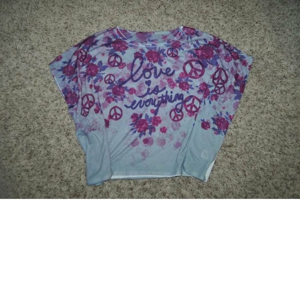Girls Poncho Top 14 Mudd Purple LOVE IS EVERYTHING Floral Burnout Shirt